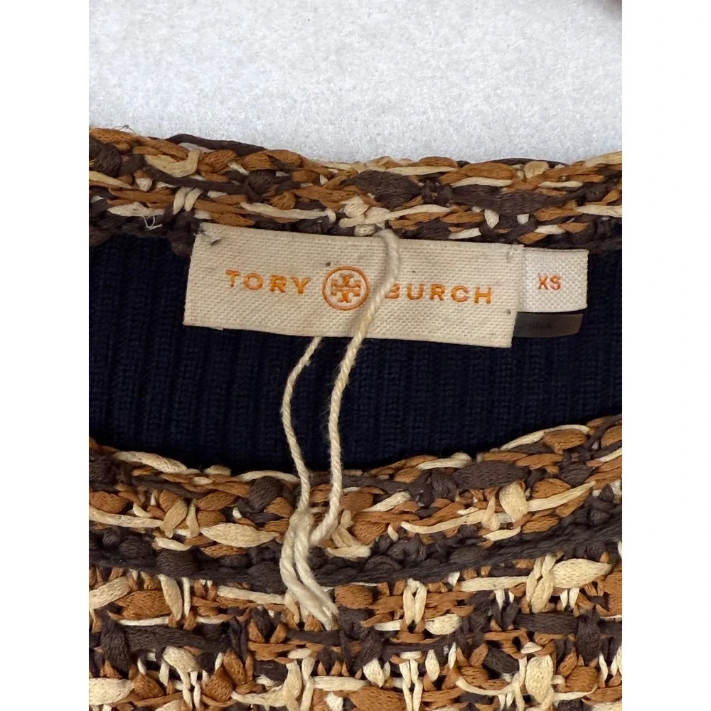 Tory Burch Black Knit Sweater Textured‎ Metallic Front Panel XS
